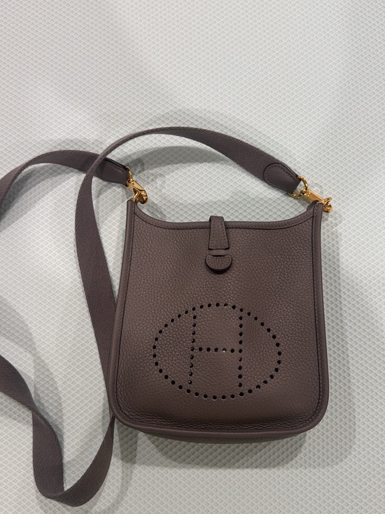 Hermes Handbags - Hermes Taupe Brown Perforated 'H' Evelyne Crossbody